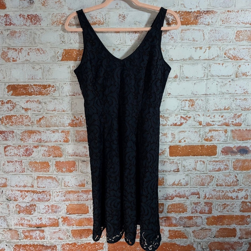 Ann Taylor LOFT Dress Womens 4 Navy Blue Lace Cocktail V-Neck Scalloped Hem $98